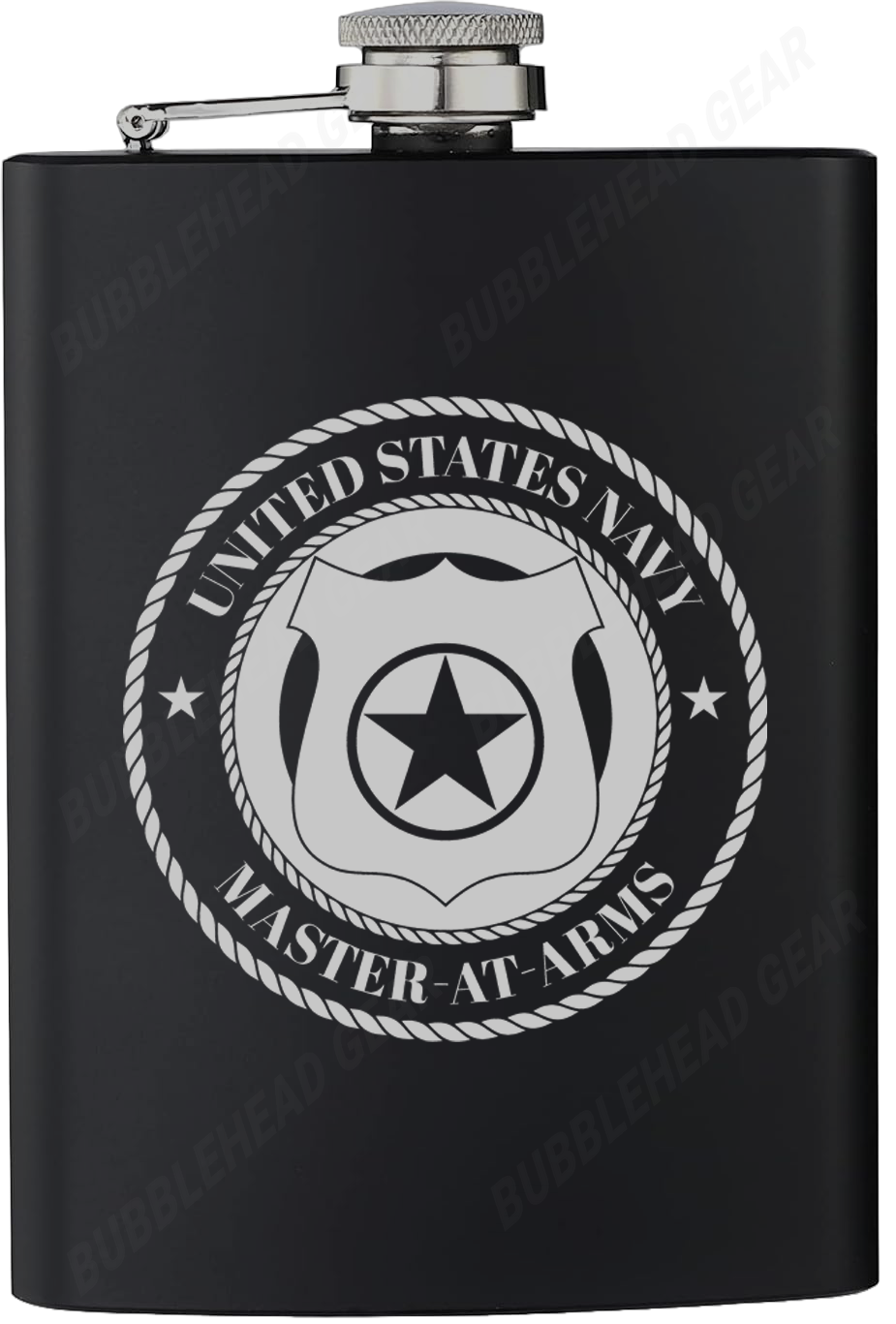 8 oz. Black Hip Flask with Navy Rating