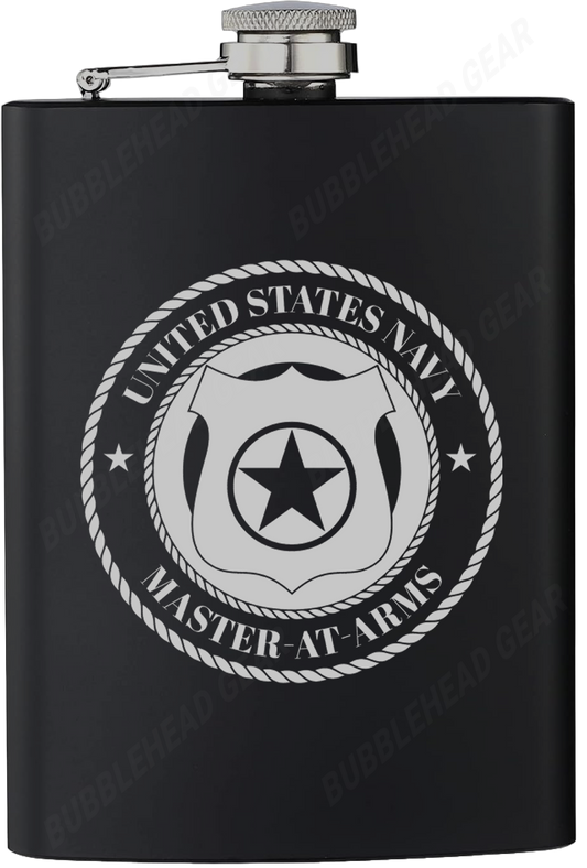 8 oz. Black Hip Flask with Master-at-Arms (MA) Rating