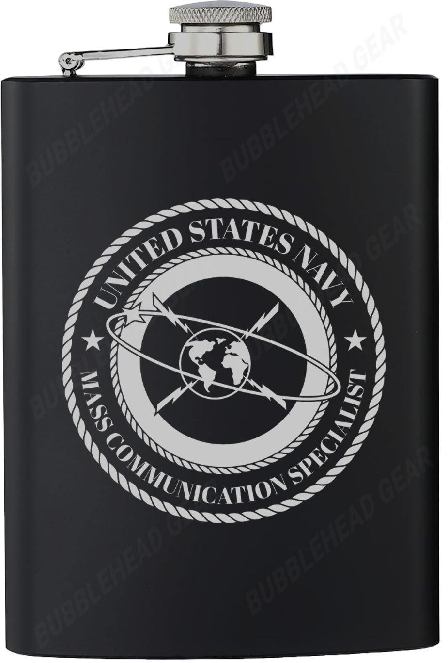 8 oz. Black Hip Flask with Navy Rating