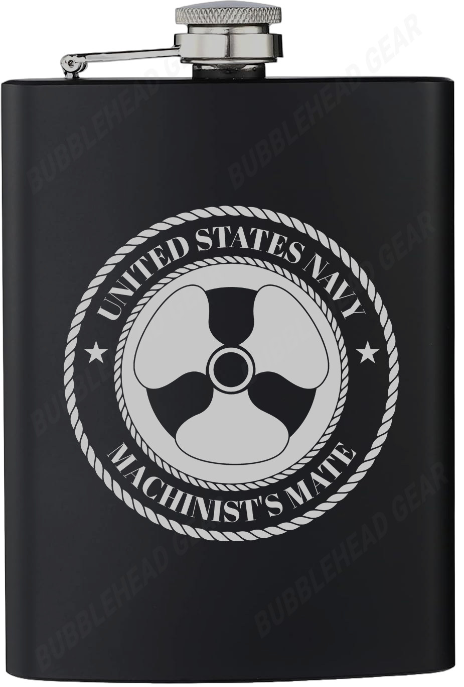 8 oz. Black Hip Flask with Navy Rating