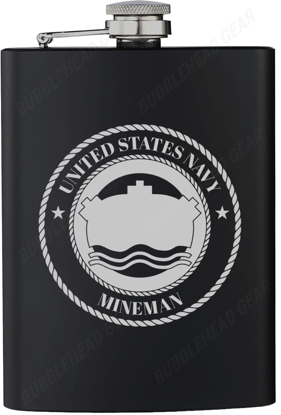 8 oz. Black Hip Flask with Navy Rating