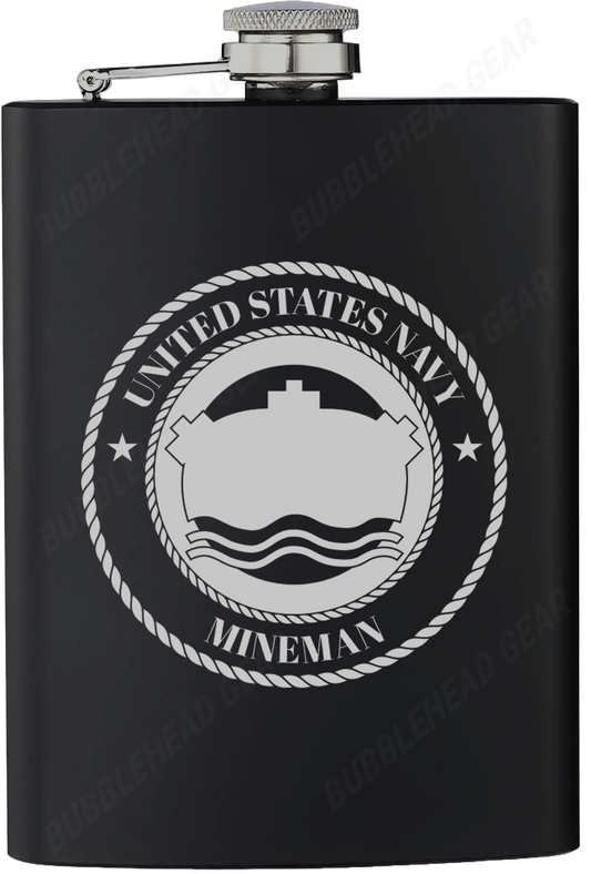 8 oz. Black Hip Flask with Mineman (MN) Rating