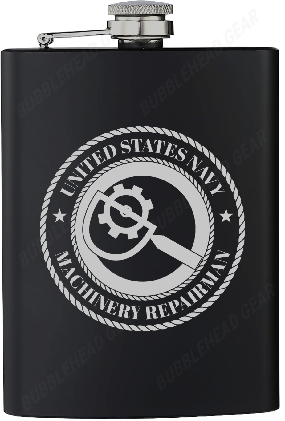 8 oz. Black Hip Flask with Navy Rating