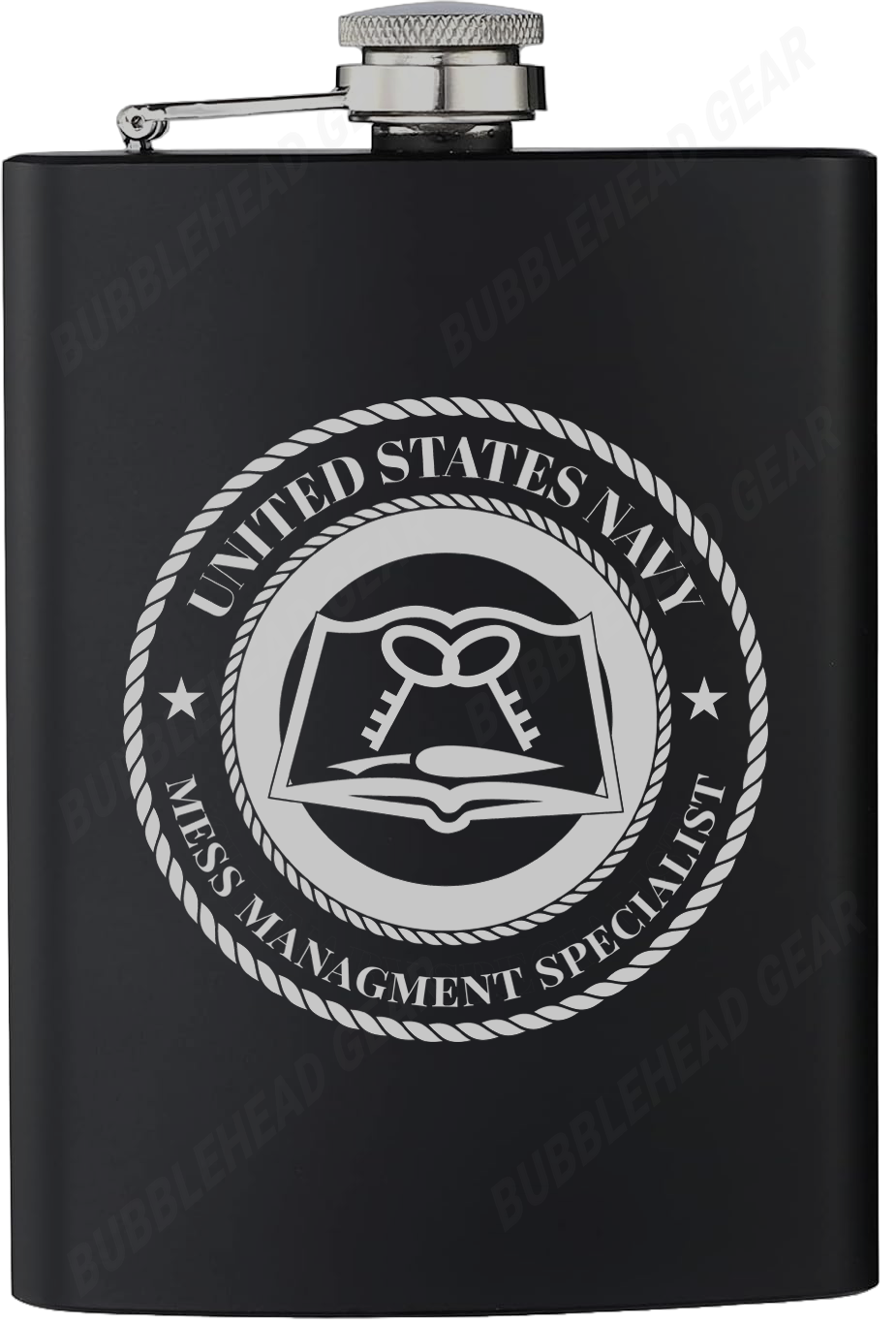 8 oz. Black Hip Flask with Navy Rating