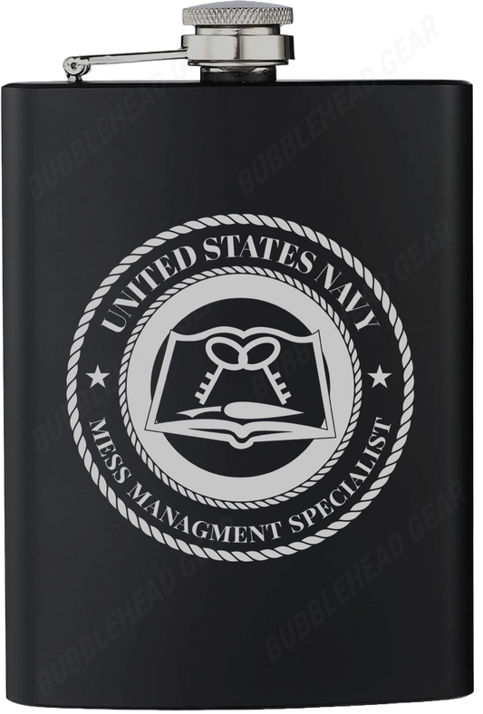 8 oz. Black Hip Flask with Mess Management Specialist (MS) Rating