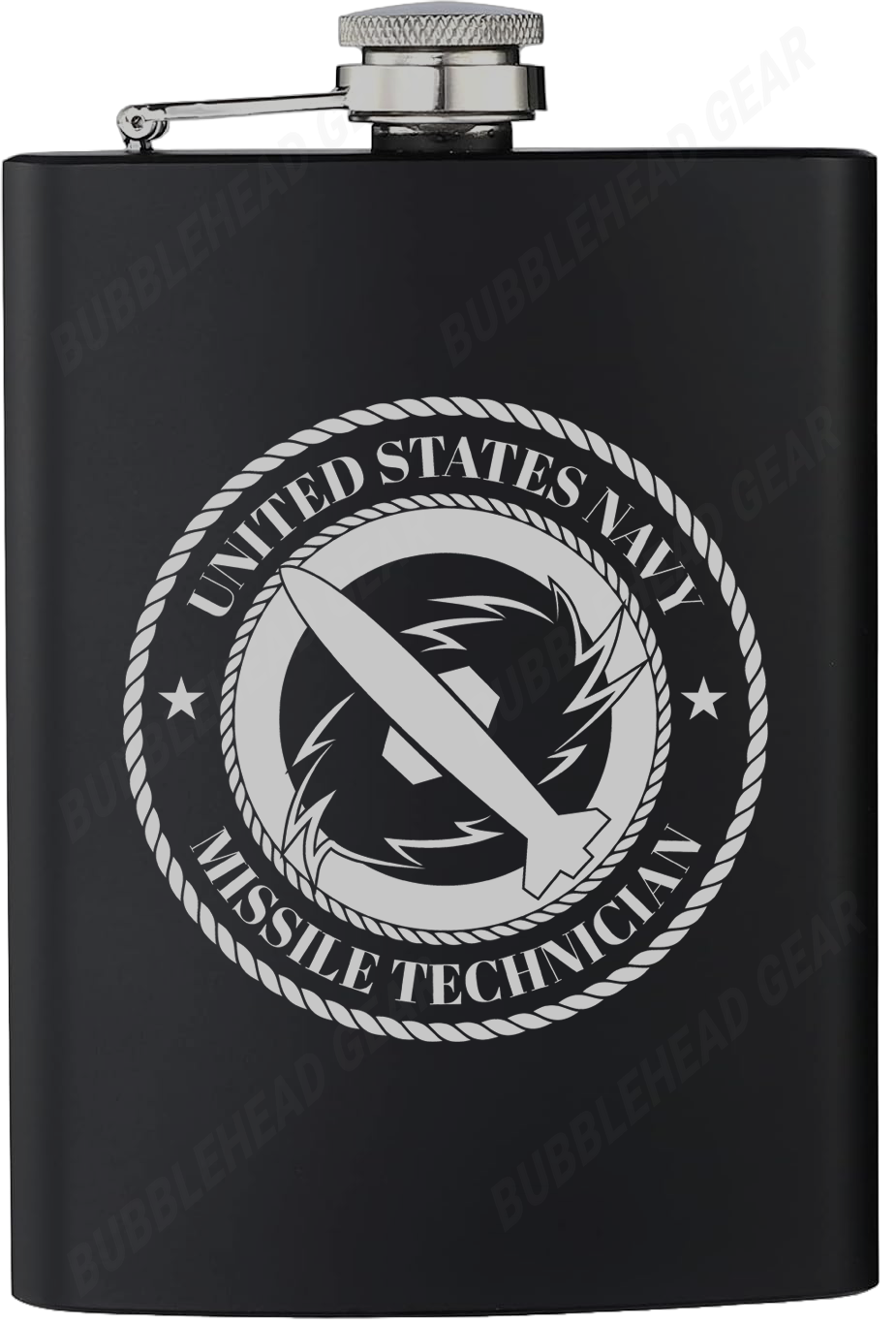 8 oz. Black Hip Flask with Navy Rating