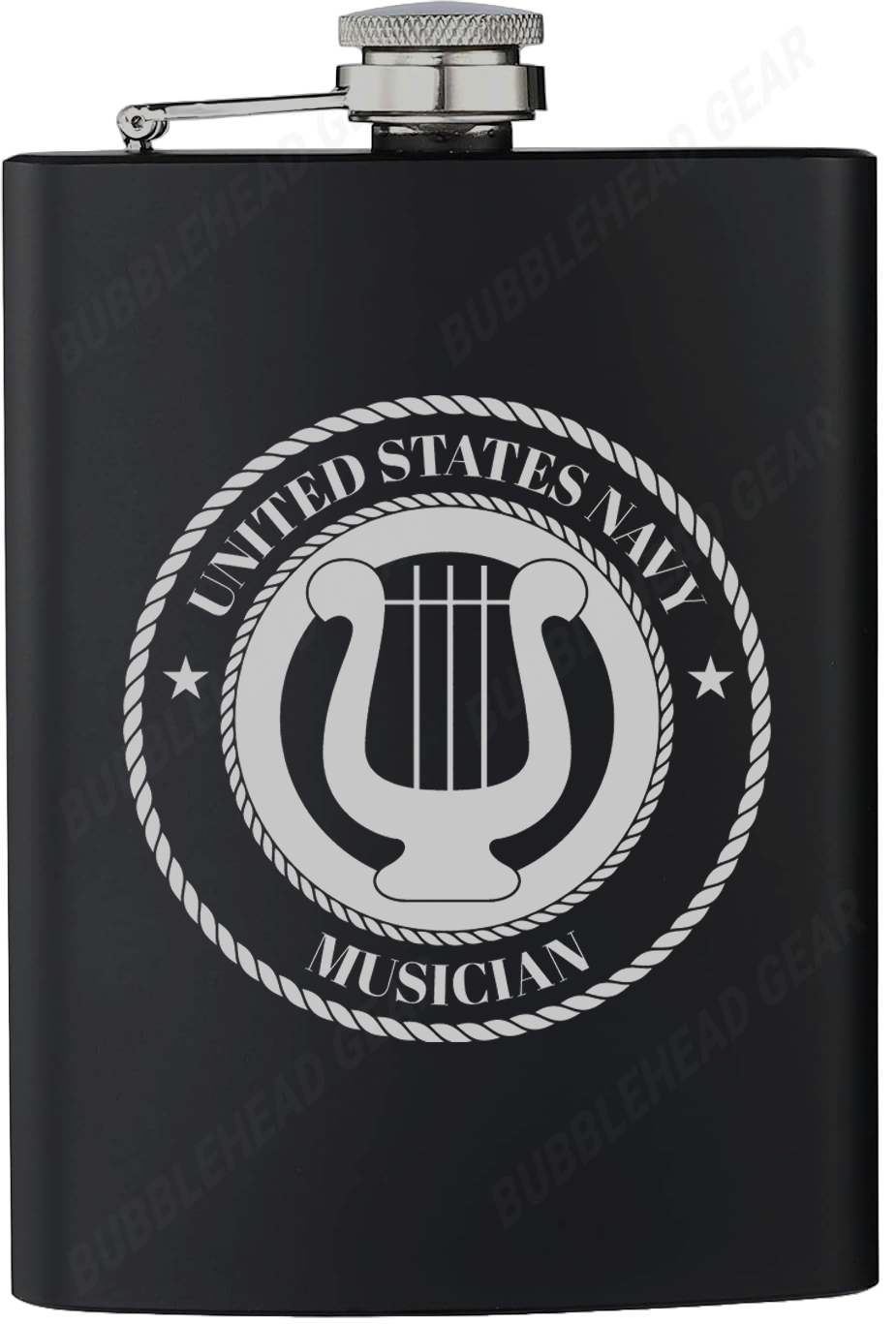 8 oz. Black Hip Flask with Navy Rating