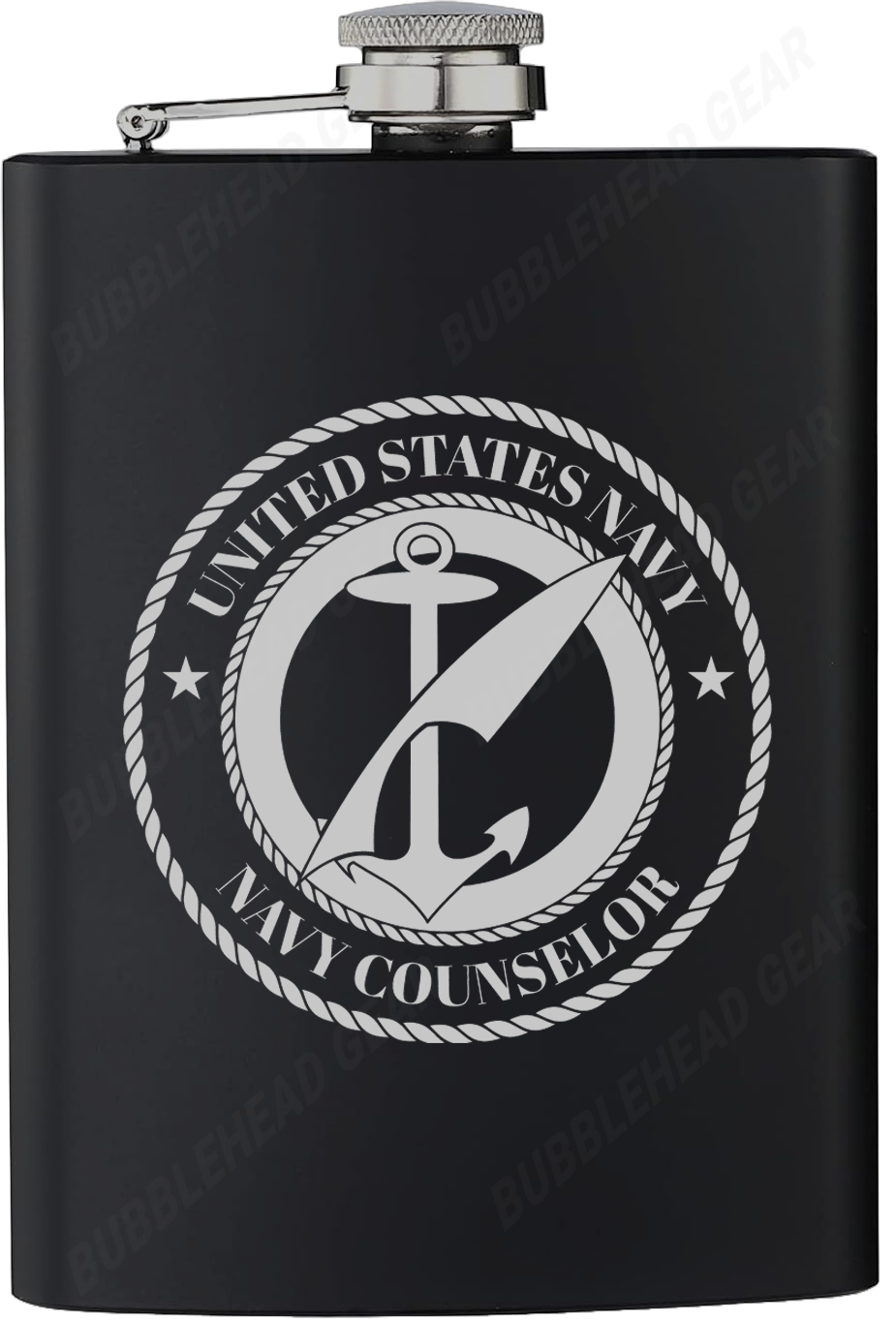 8 oz. Black Hip Flask with Navy Rating