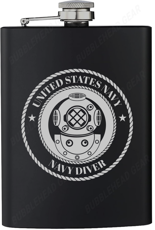 8 oz. Black Hip Flask with Navy Diver (ND) Rating