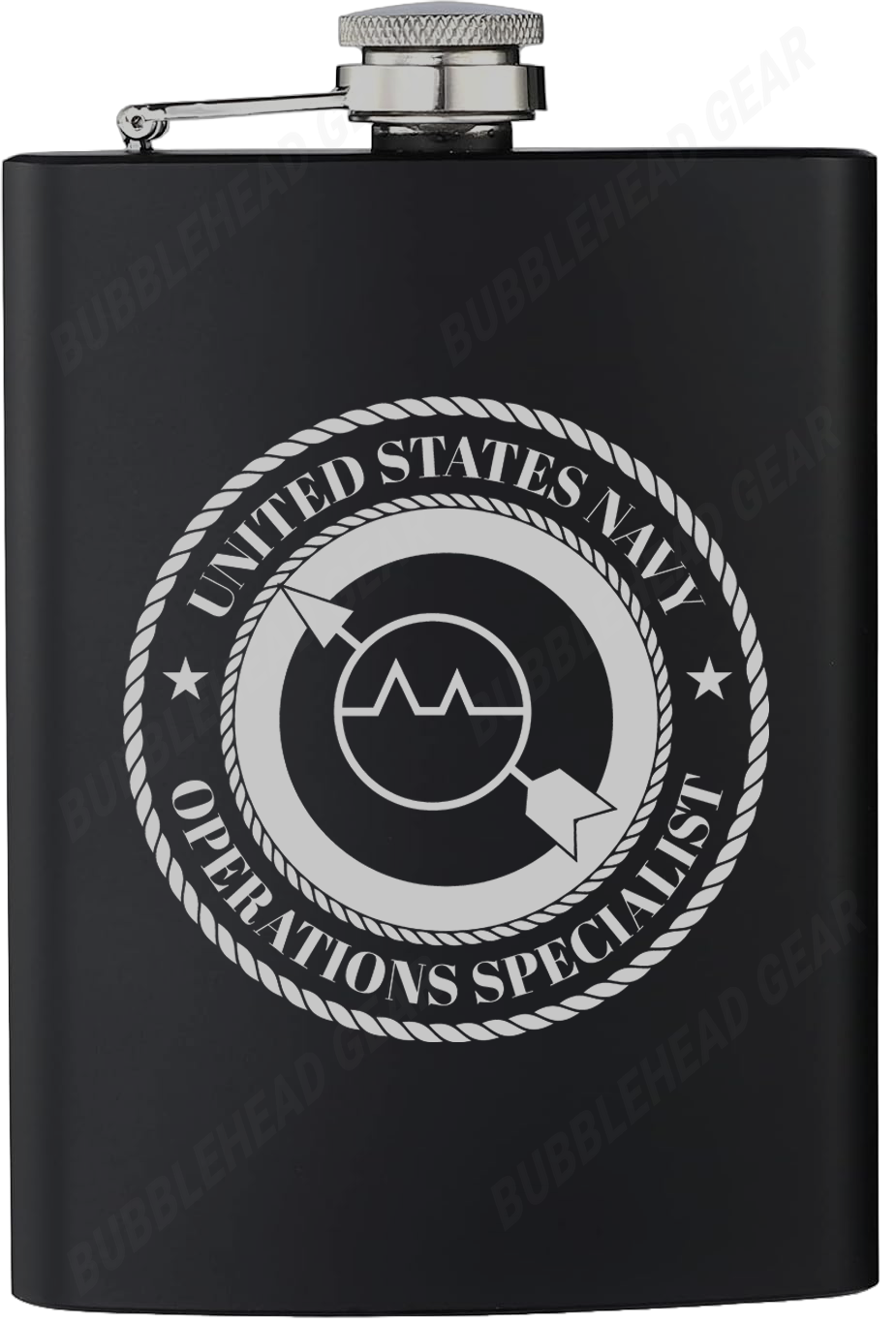 8 oz. Black Hip Flask with Navy Rating