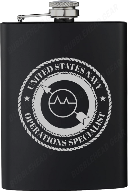 8 oz. Black Hip Flask with Operations Specialist (OS) Rating