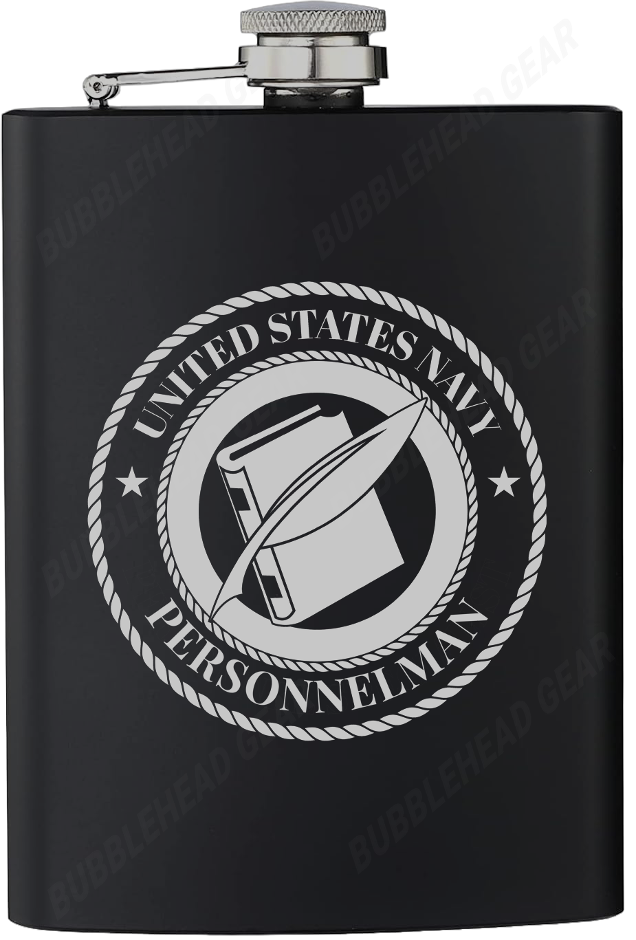 8 oz. Black Hip Flask with Navy Rating