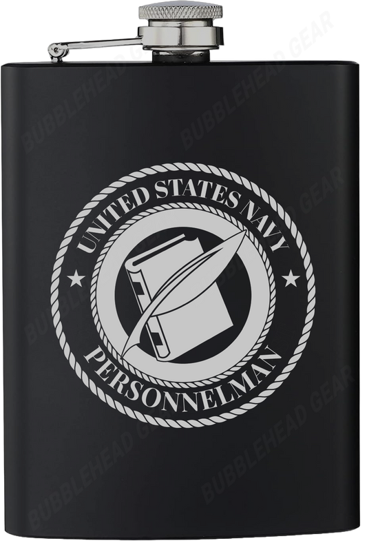 8 oz. Black Hip Flask with Personnelman (PN) Rating