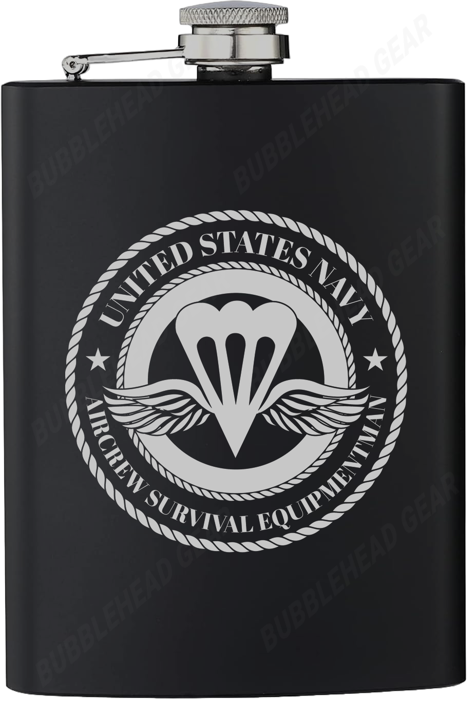 8 oz. Black Hip Flask with Navy Rating