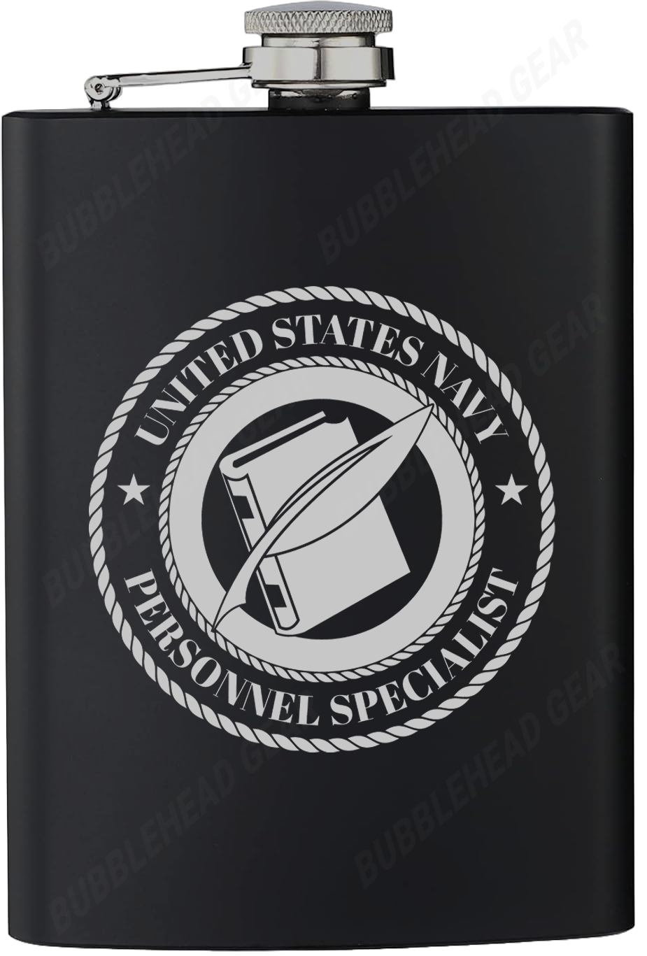 8 oz. Black Hip Flask with Navy Rating