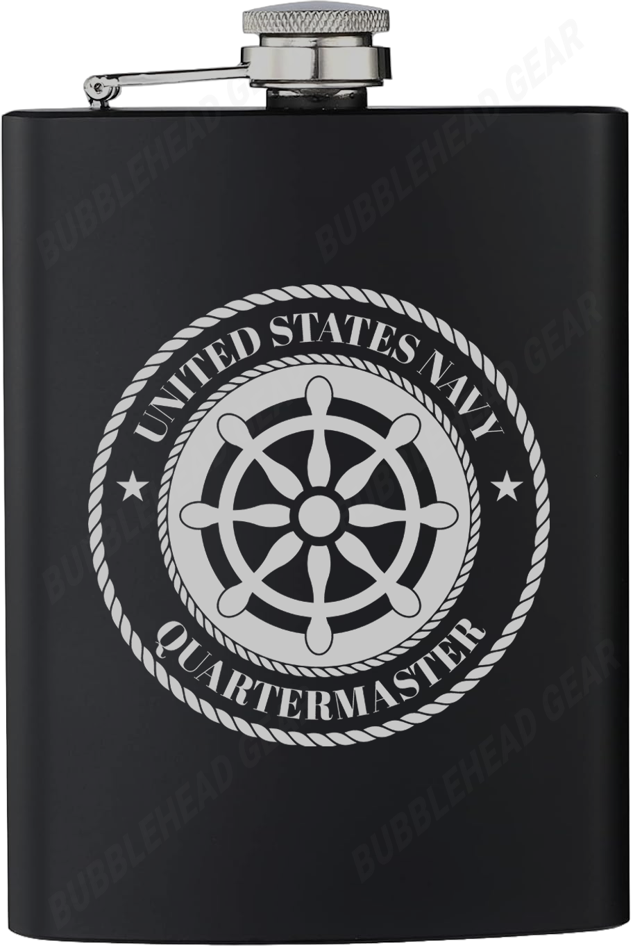 8 oz. Black Hip Flask with Navy Rating