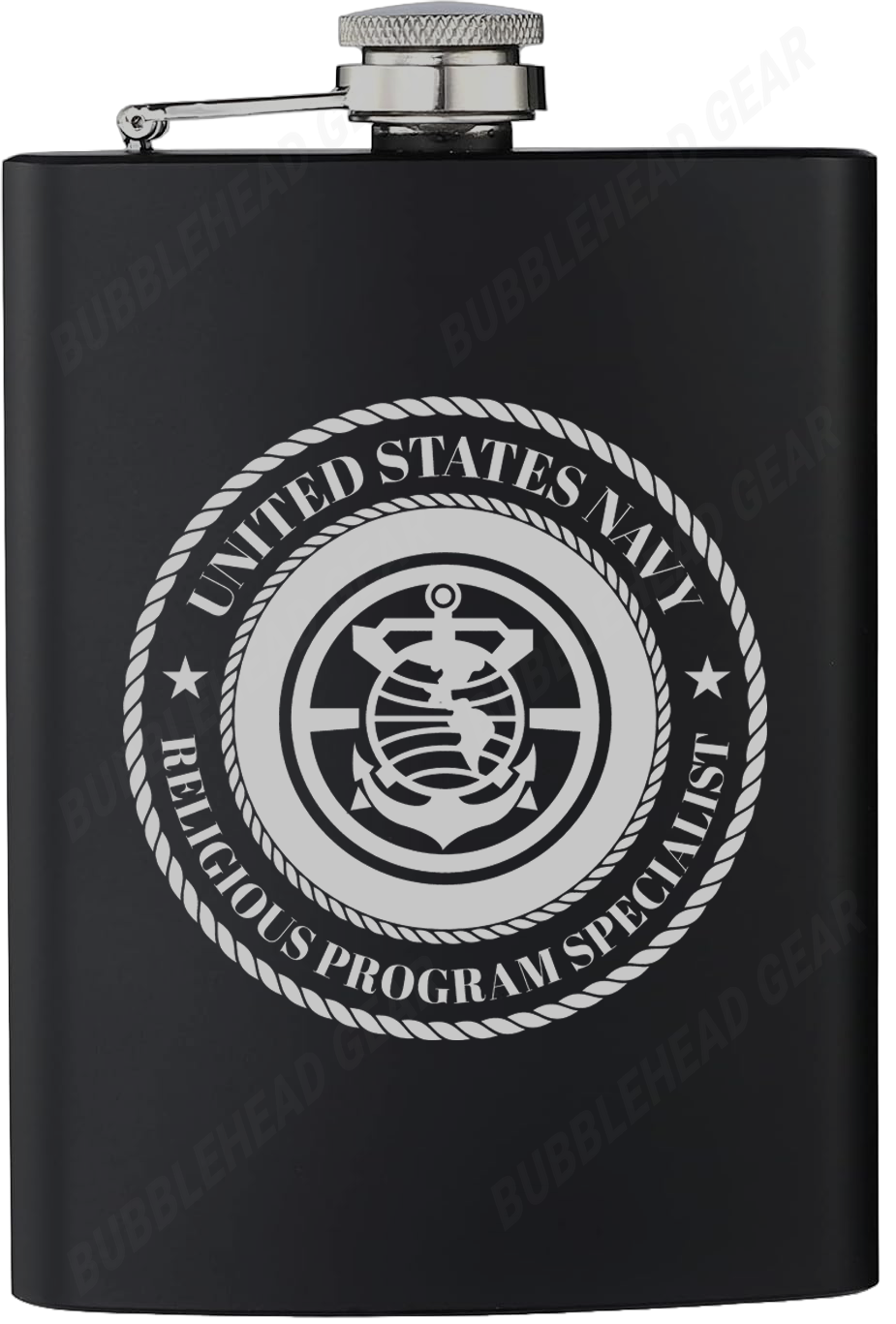 8 oz. Black Hip Flask with Navy Rating