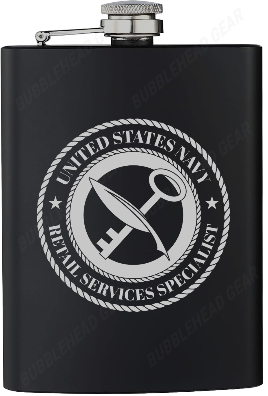 8 oz. Black Hip Flask with Navy Rating
