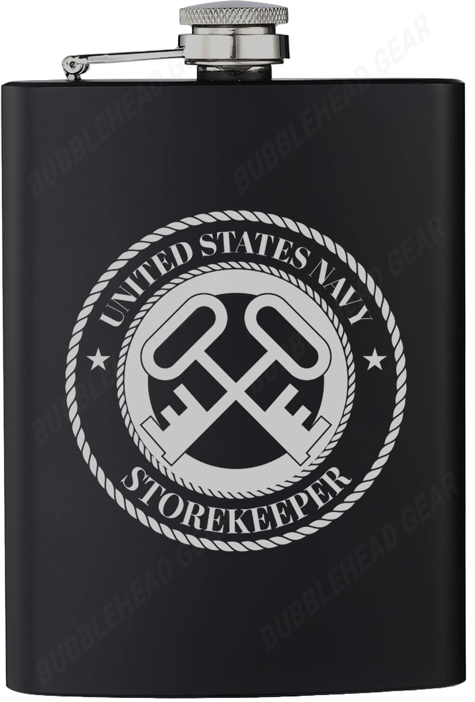 8 oz. Black Hip Flask with Navy Rating