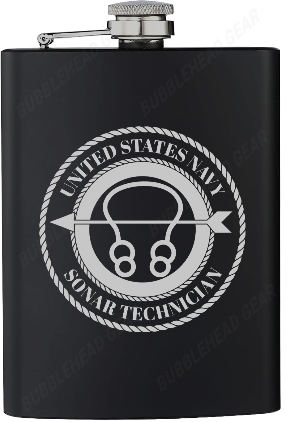 8 oz. Black Hip Flask with Navy Rating