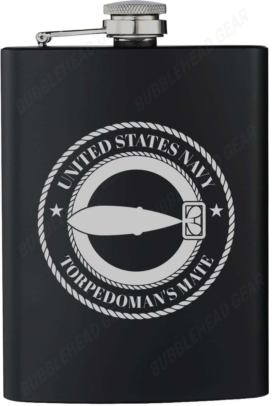 8 oz. Black Hip Flask with Navy Rating