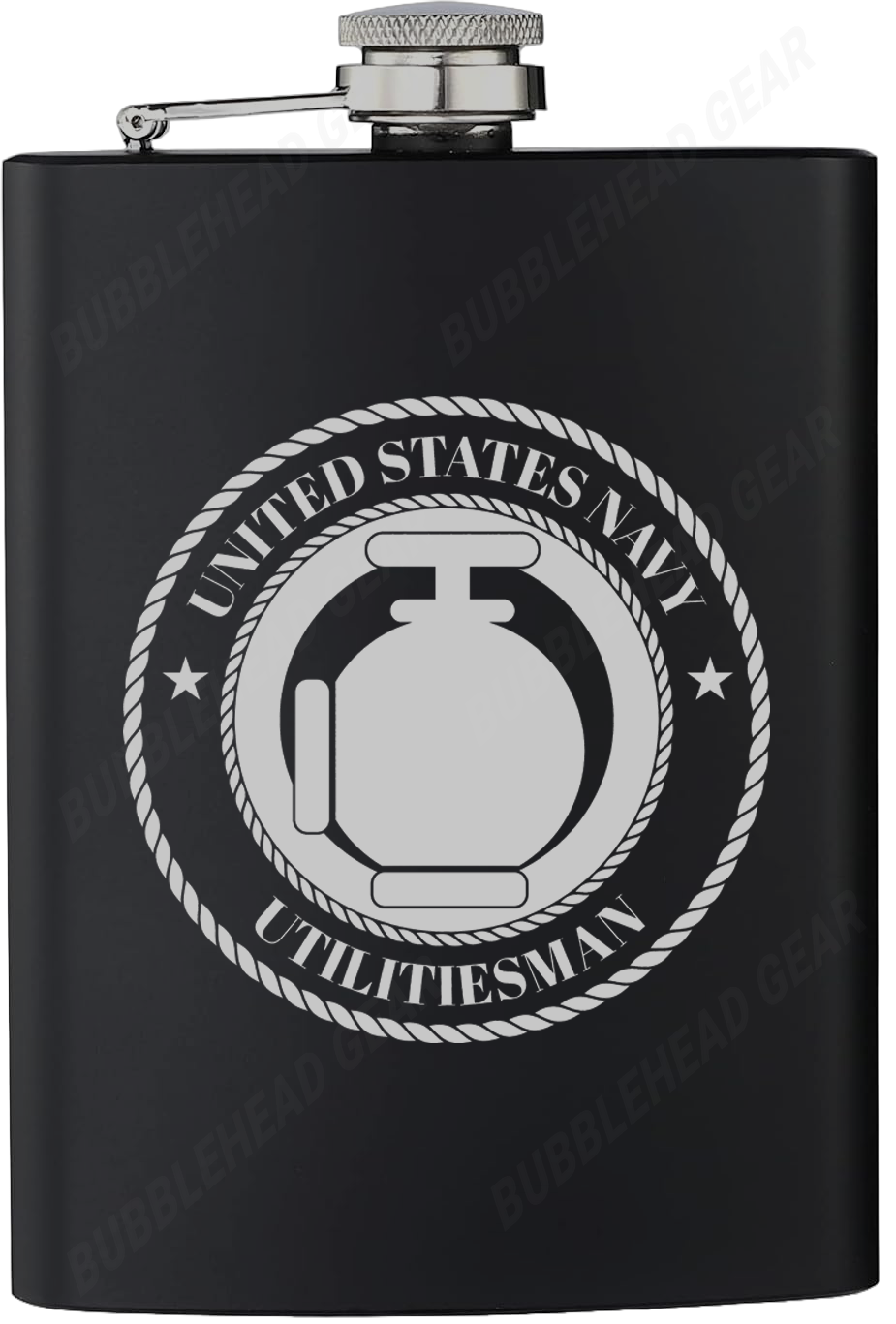 8 oz. Black Hip Flask with Navy Rating