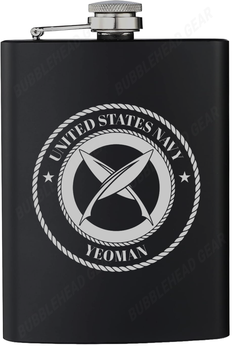 8 oz. Black Hip Flask with Navy Rating